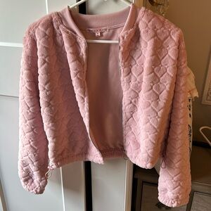 Heart pattern pink bomber jacket
